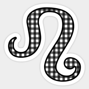 Leo Zodiac Horoscope Symbol in Black and White Gingham Pattern Sticker